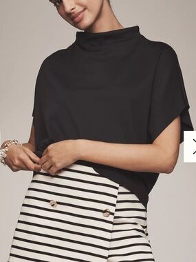 Anthropologie Black & Cream Printed Blouse with Gold Threading